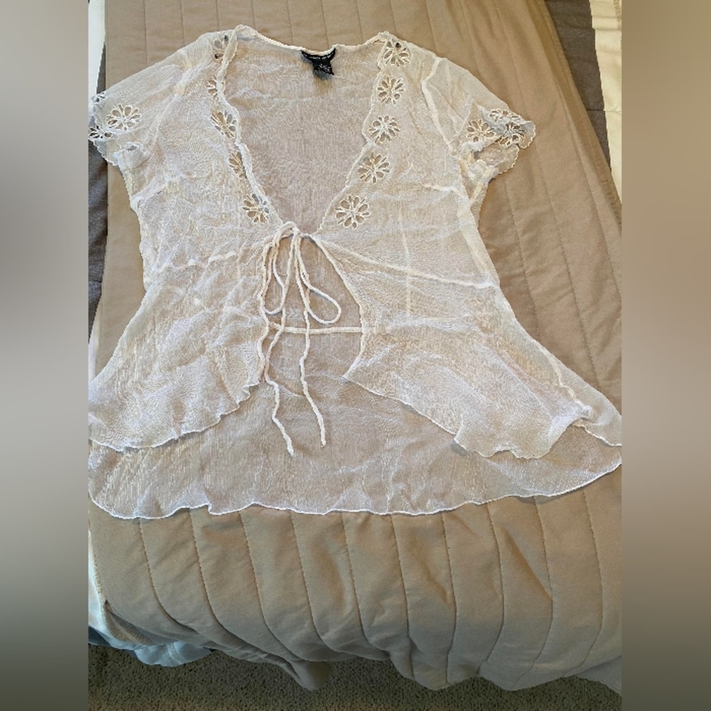 Spenser Jeremy white sheer short sleeve cardigan size large